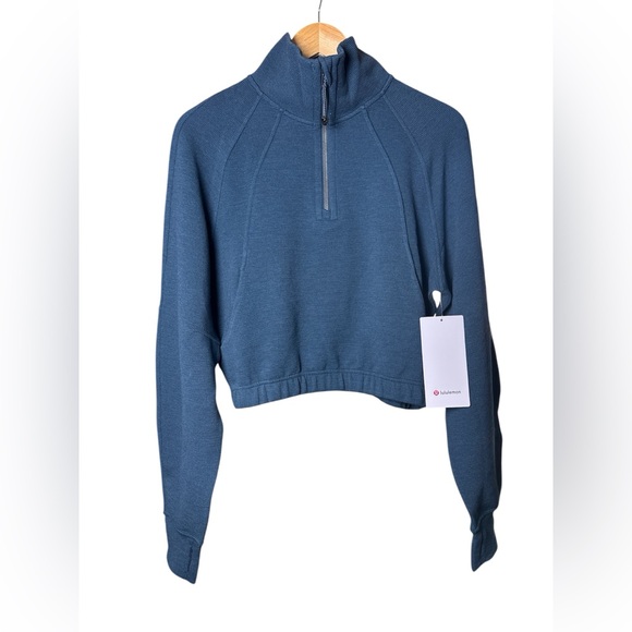 Lululemon Scuba Cropped Funnel Half Zip Waffle NWT S Indochine Blue - Picture 11 of 12